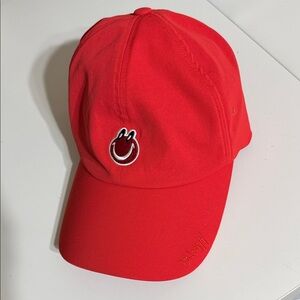 Lululemon Coral Red Cap Be Happy Embroidered Logo Smiley